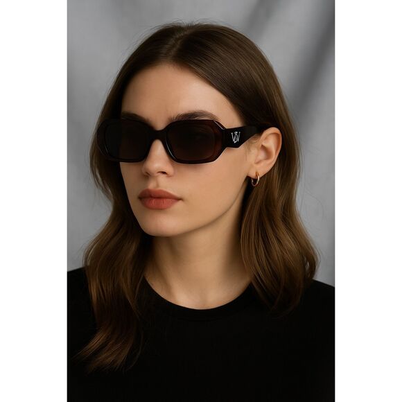 Van De Vort Sunglasses – Chunky Tortoise Rectangle Frame Dark Brown - Picture 1 of 9